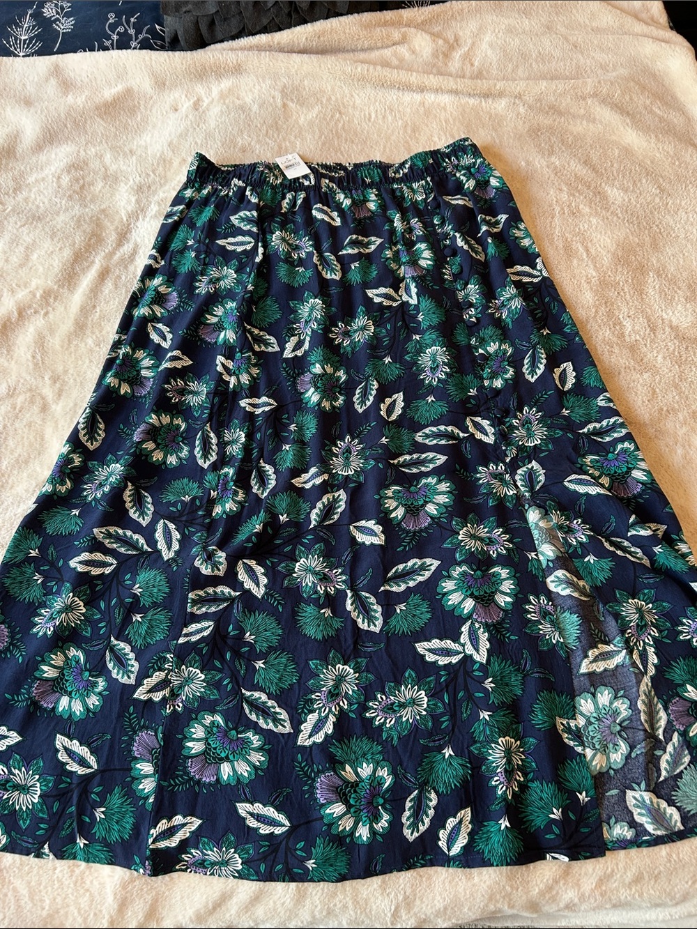 LOFT Navy Maxi Skirt with Green & White Floral Print